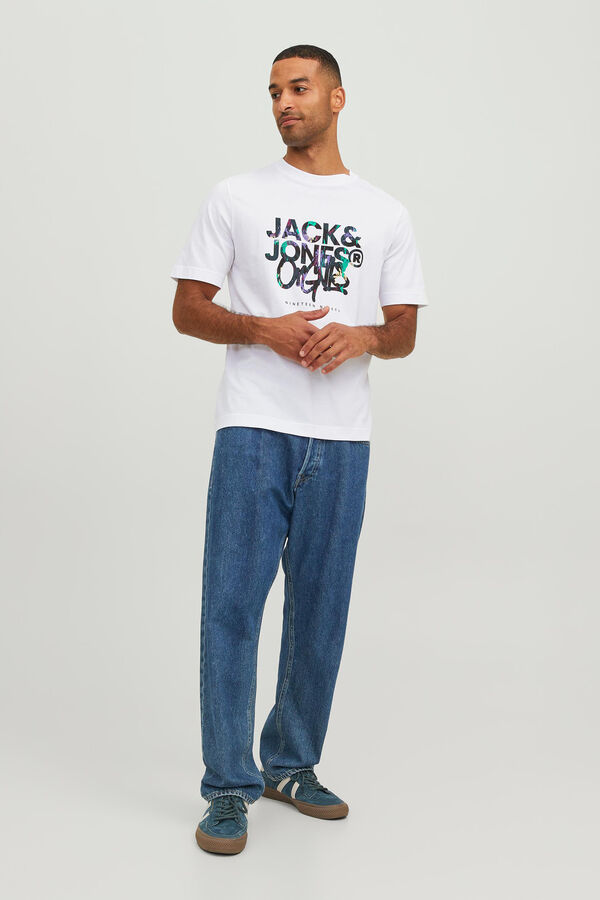 Jack & Jones Camiseta manga corta print logo algod&oacute;n org&aacute;nico  blanco
