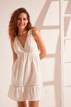 Womensecret Short beige dress with ruffle in 100% cotton beige