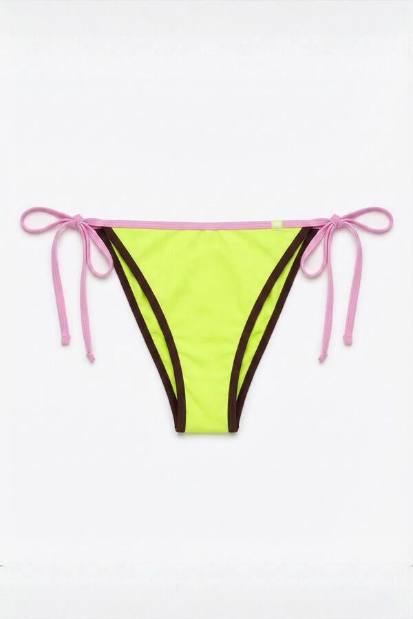 HI&BYE Yellow Brazilian bikini bottoms with straps printed