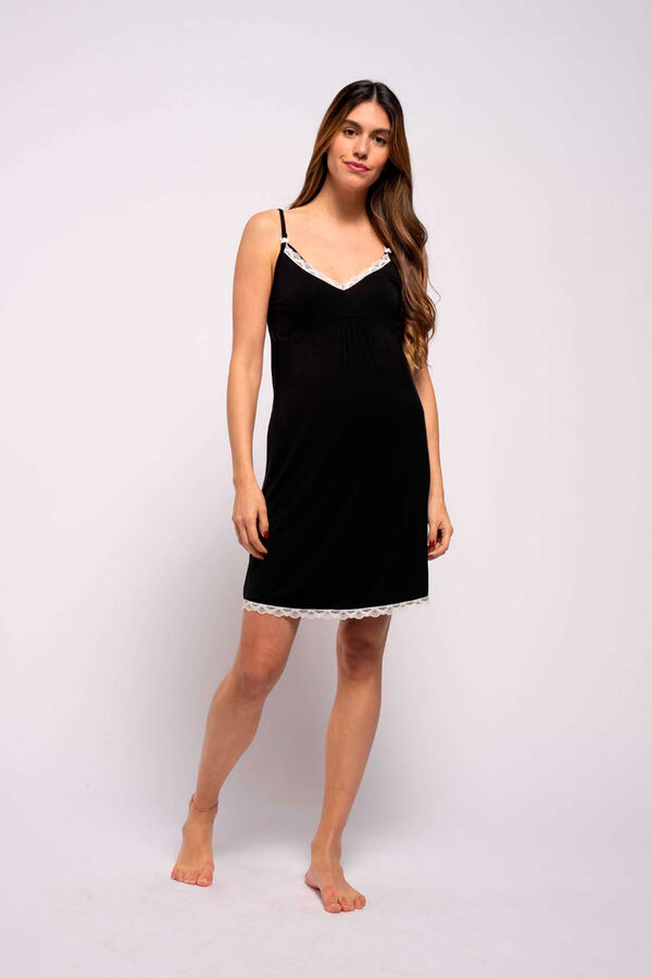 Womensecret Nursing nightgown with contrast lace noir