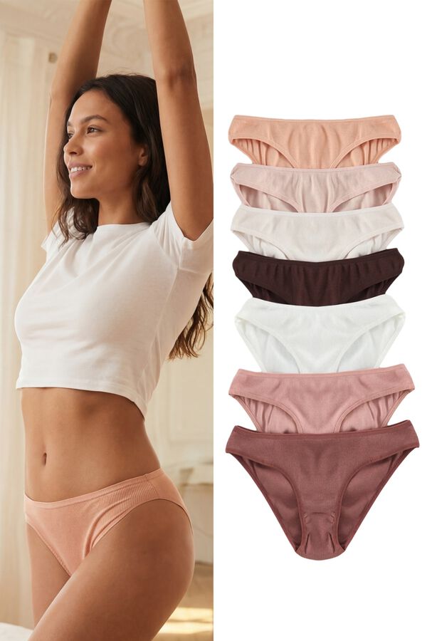 Trendyol Pack of 7 classic ribbed panties printed