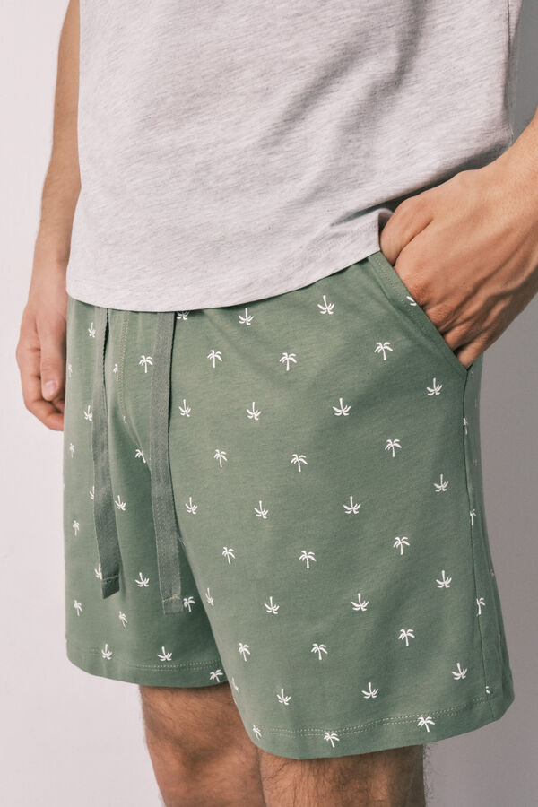 Women'secret Cotton palm print short men's pyjamas grey