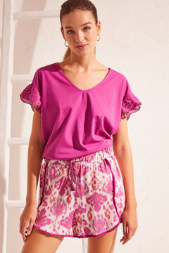Womensecret Purple printed fringed shorts pink