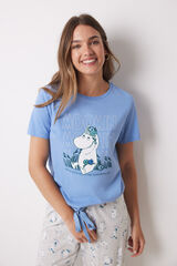 Womensecret Pyjama long Capri 100% coton Moomin bleu