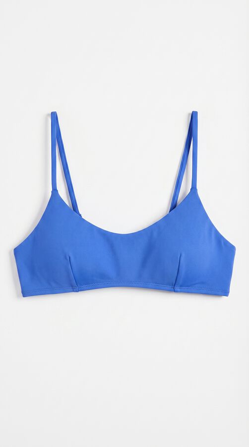 HI&BYE Blue plain straight neckline bikini top blue