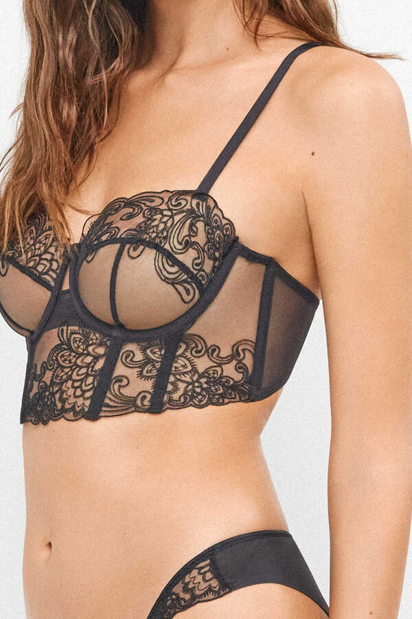 Gisela Bustier bordado floral negro