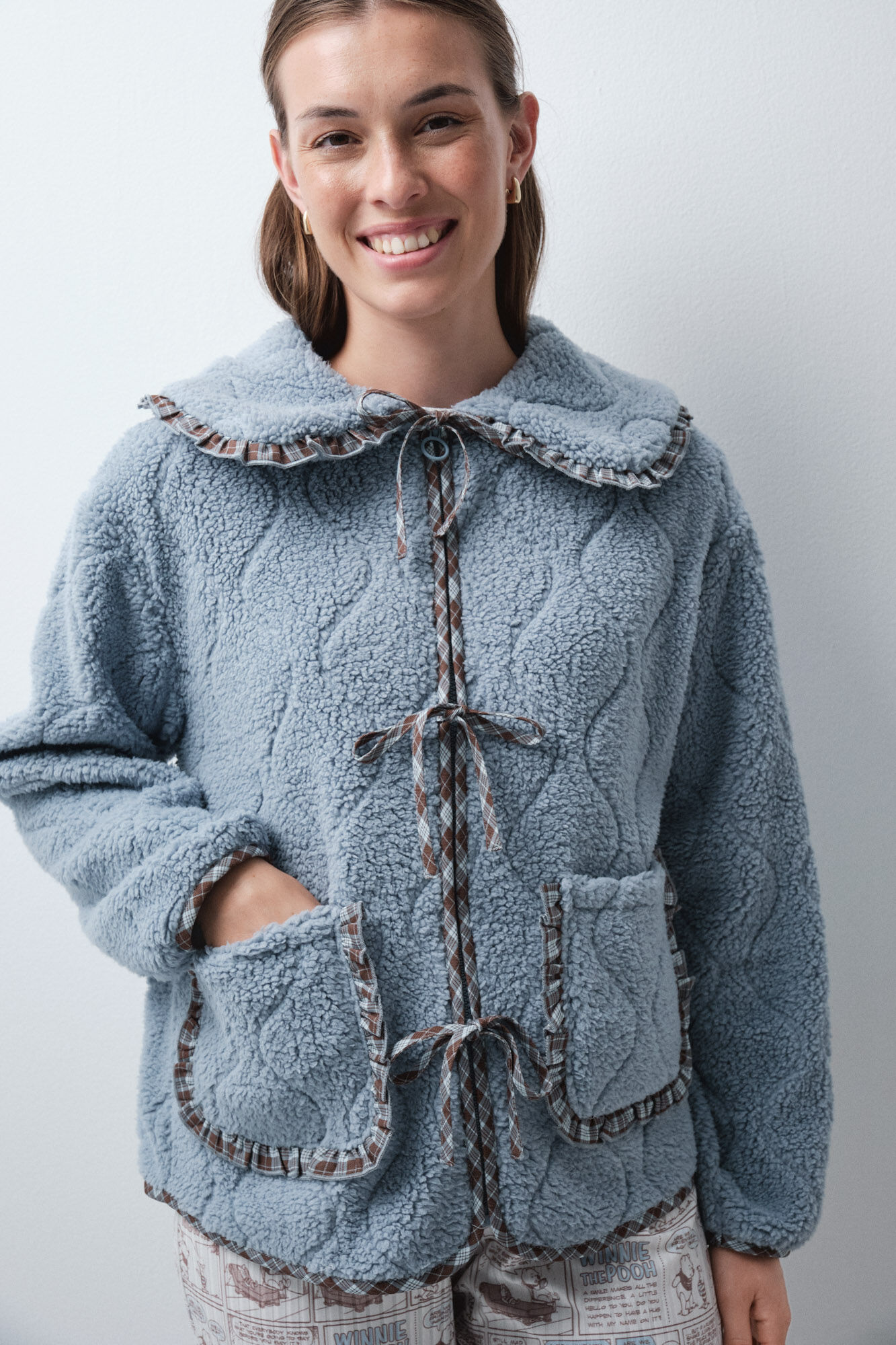 Women'secret Short faux shearling Peter Pan collar robe