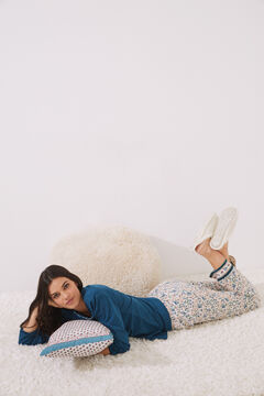 Womensecret Pijama largo 100% algodón estampado azul azul