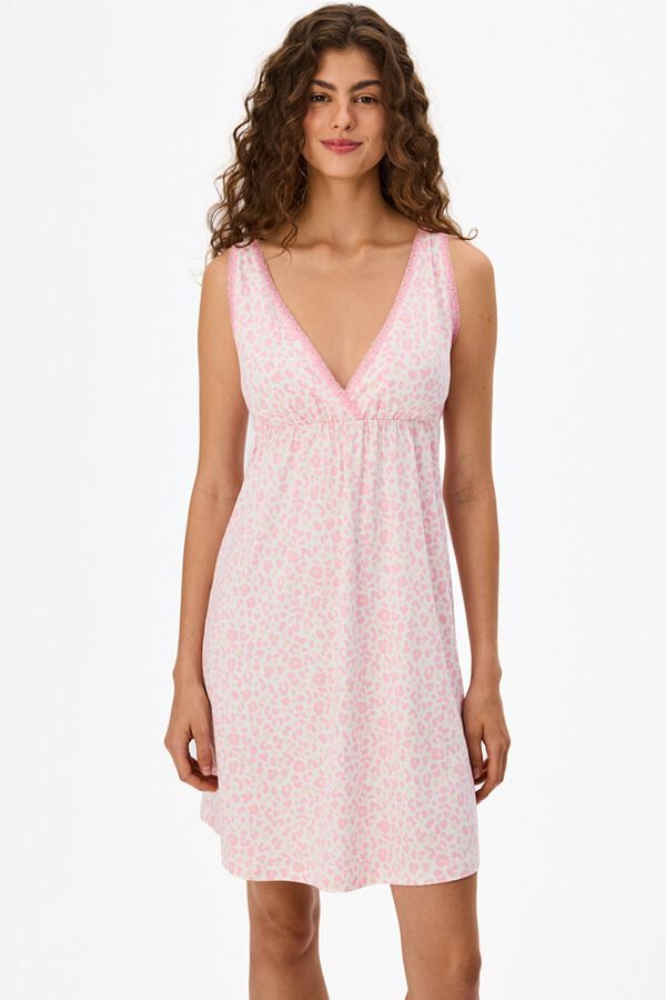 Penti Camisa de dormir rosa com estampado leopardo e renda rosa