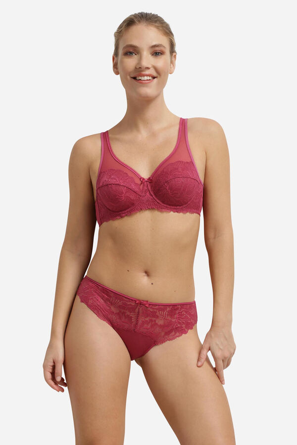 DIM Braga cl&aacute;sica con encaje burdeos