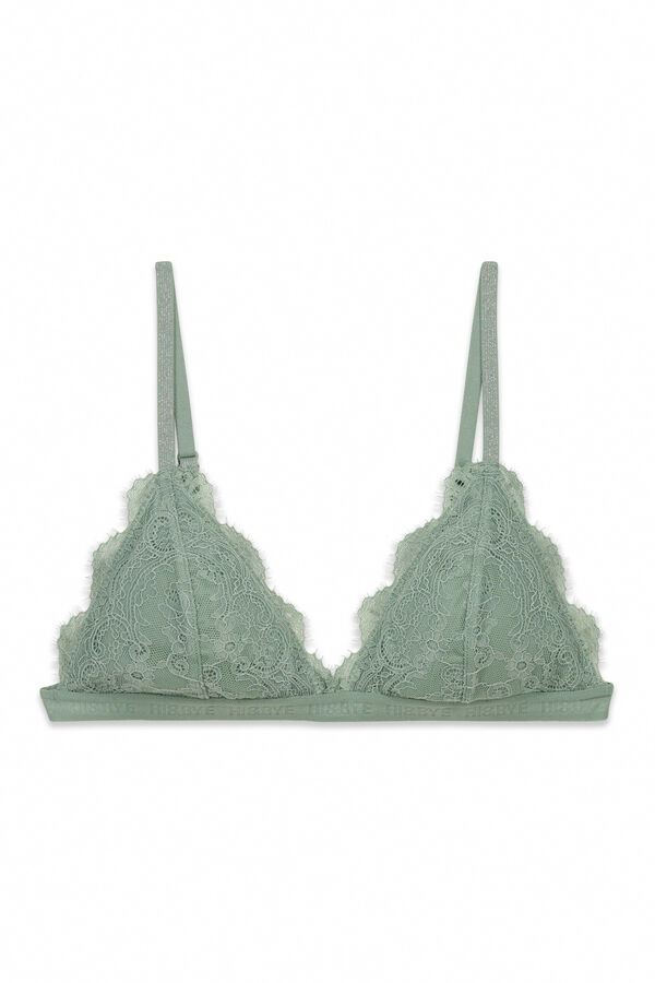 HI&BYE Green lace triangle bra beige