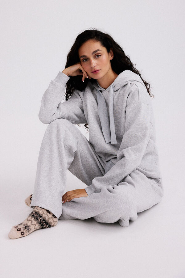 Pieces Lurex detail hooded sweatshirt grey