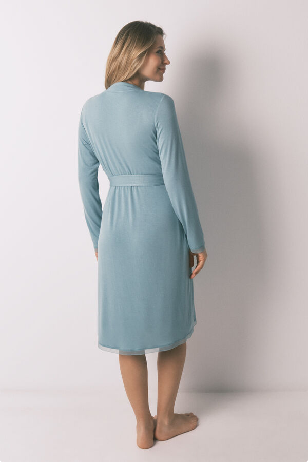 Women'secret Green ribbed belt long robe maternity green