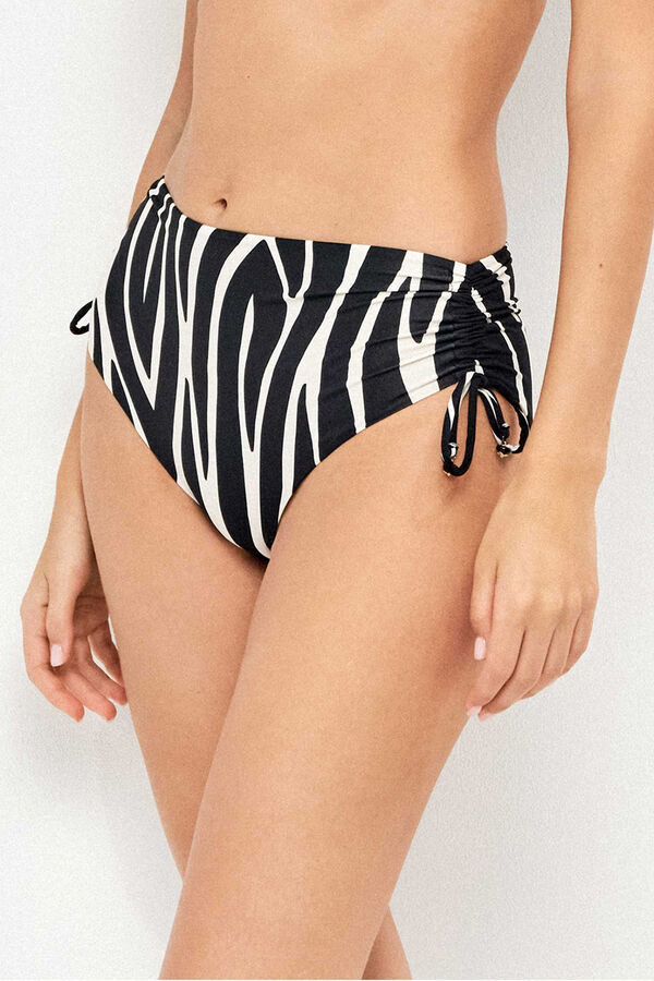 Gisela Cueca de biqu&iacute;ni cintura alta em estampado animal print zebra branco