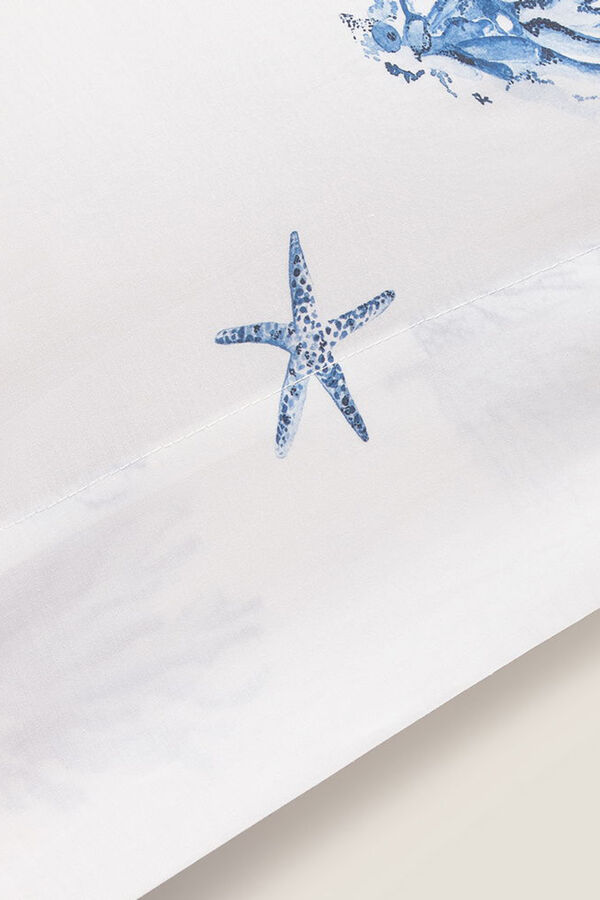Textura Cotton pillowcase with marine motifs bleu