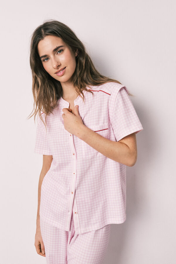 Women'secret Cotton striped short sleeve long pyjamas pink