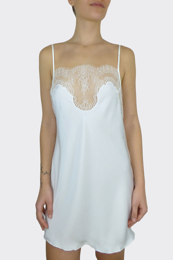 Womensecret Kurzes Damen-Nachthemd aus weißem Crêpe Naturweiß