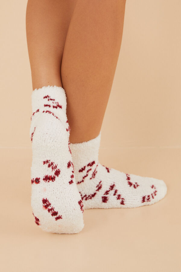 Womensecret Čarape od tkanine s dugim dlačicama s uzorkom lizalica Bijela