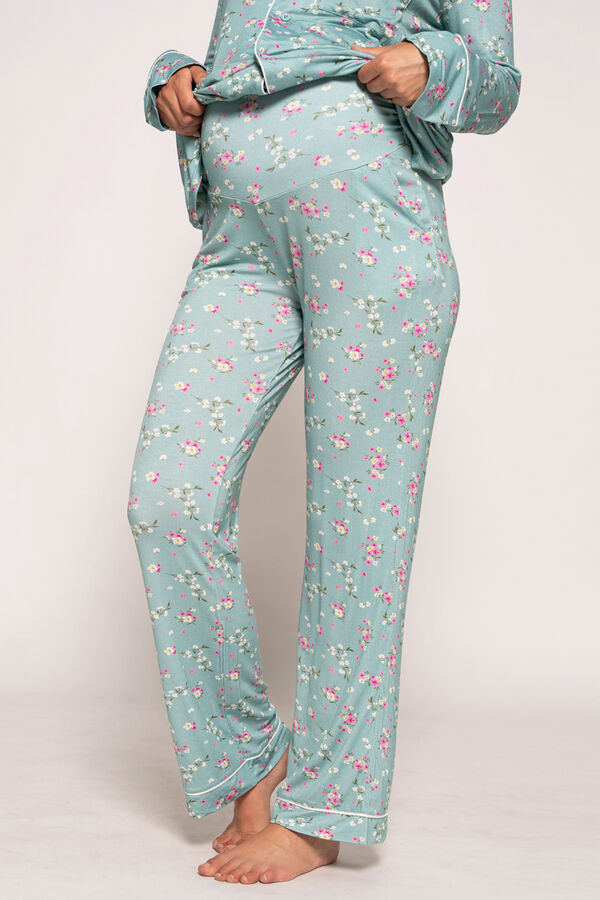 Ohma! Pijama Camisero Manga Larga Con Rayas Y Flores maternity estampado