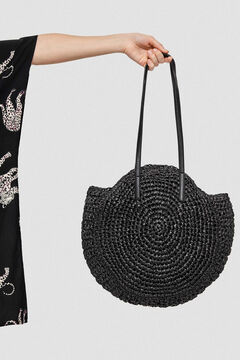 Womensecret Round raffia bag black