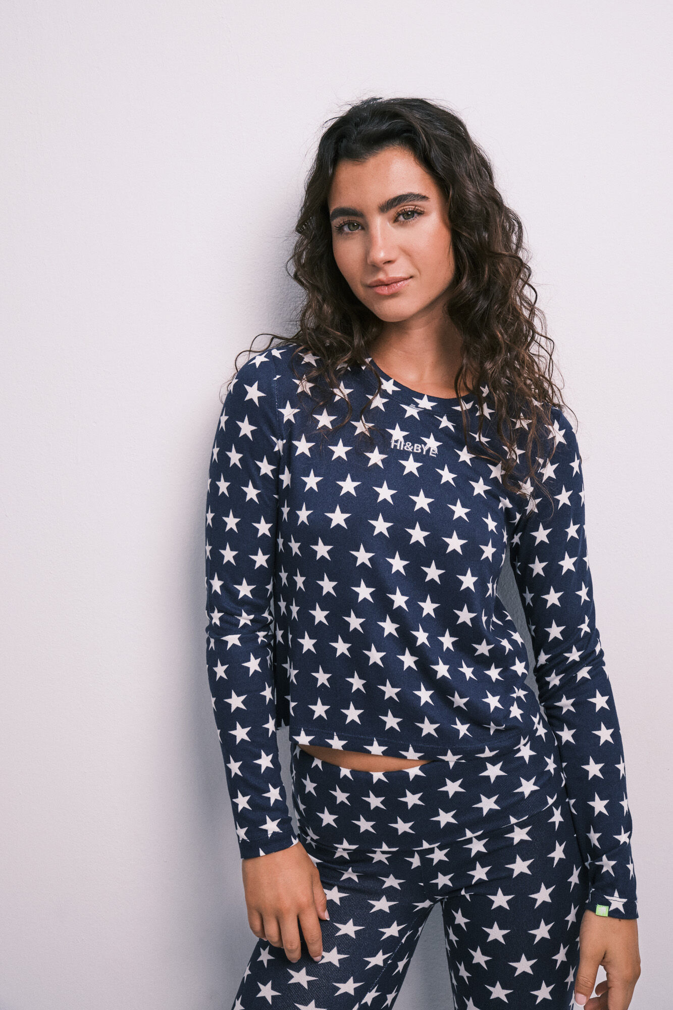 HI&BYE Navy blue star print long pyjamas
