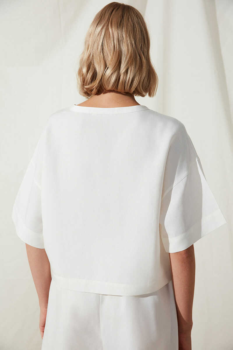 Womensecret Brea White Linen T-Shirt Pajama Top white