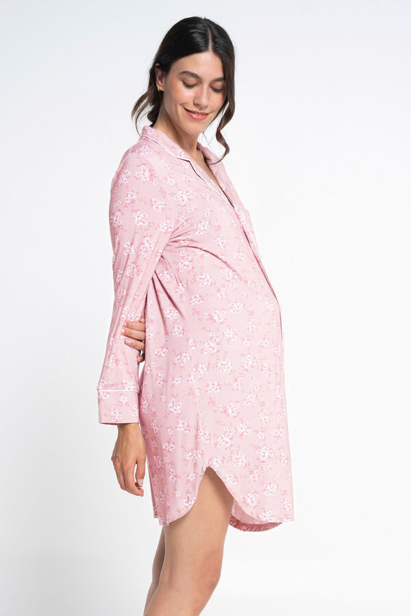 Ohma! Long breastfeeding nightgown with Japanese flowers pink