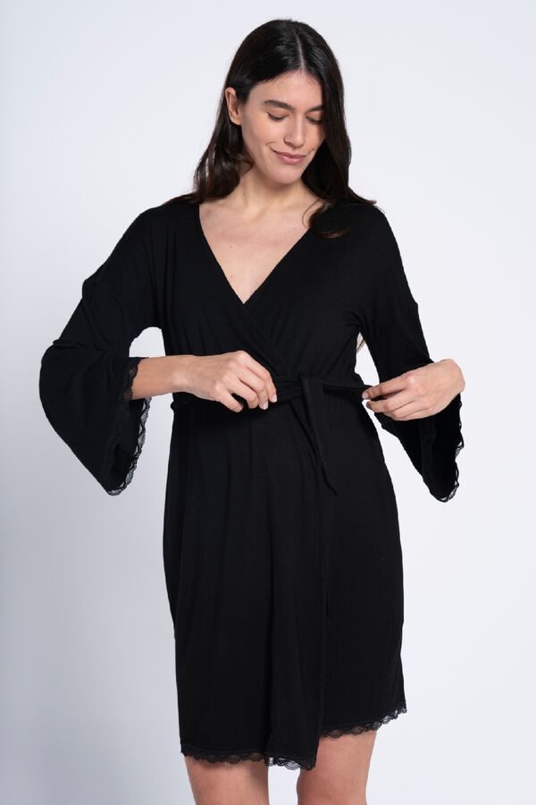 Ohma! Maternity robe with lace on bottom noir