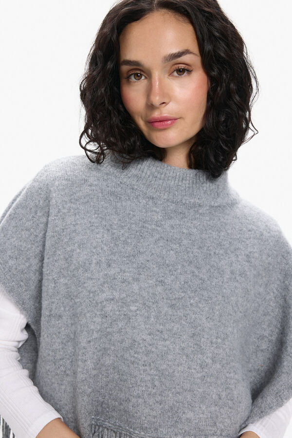 Pieces Poncho de flecos gris