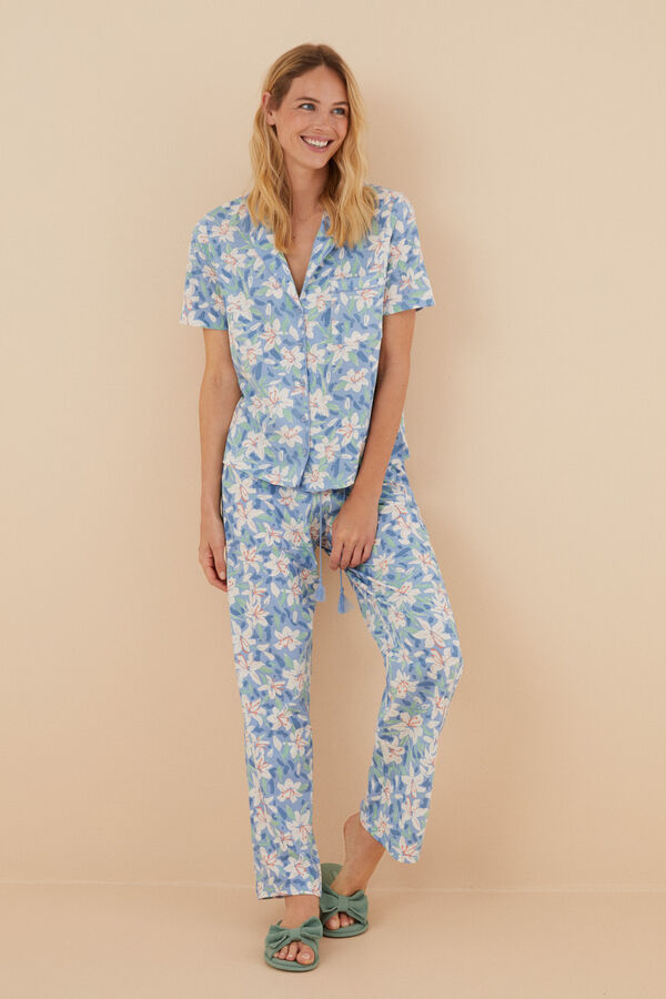 Womensecret Pijama camiseiro estampado tropical azul