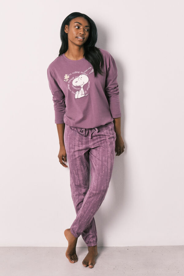Women'secret Purple cotton long pyjamas Snoopy pink