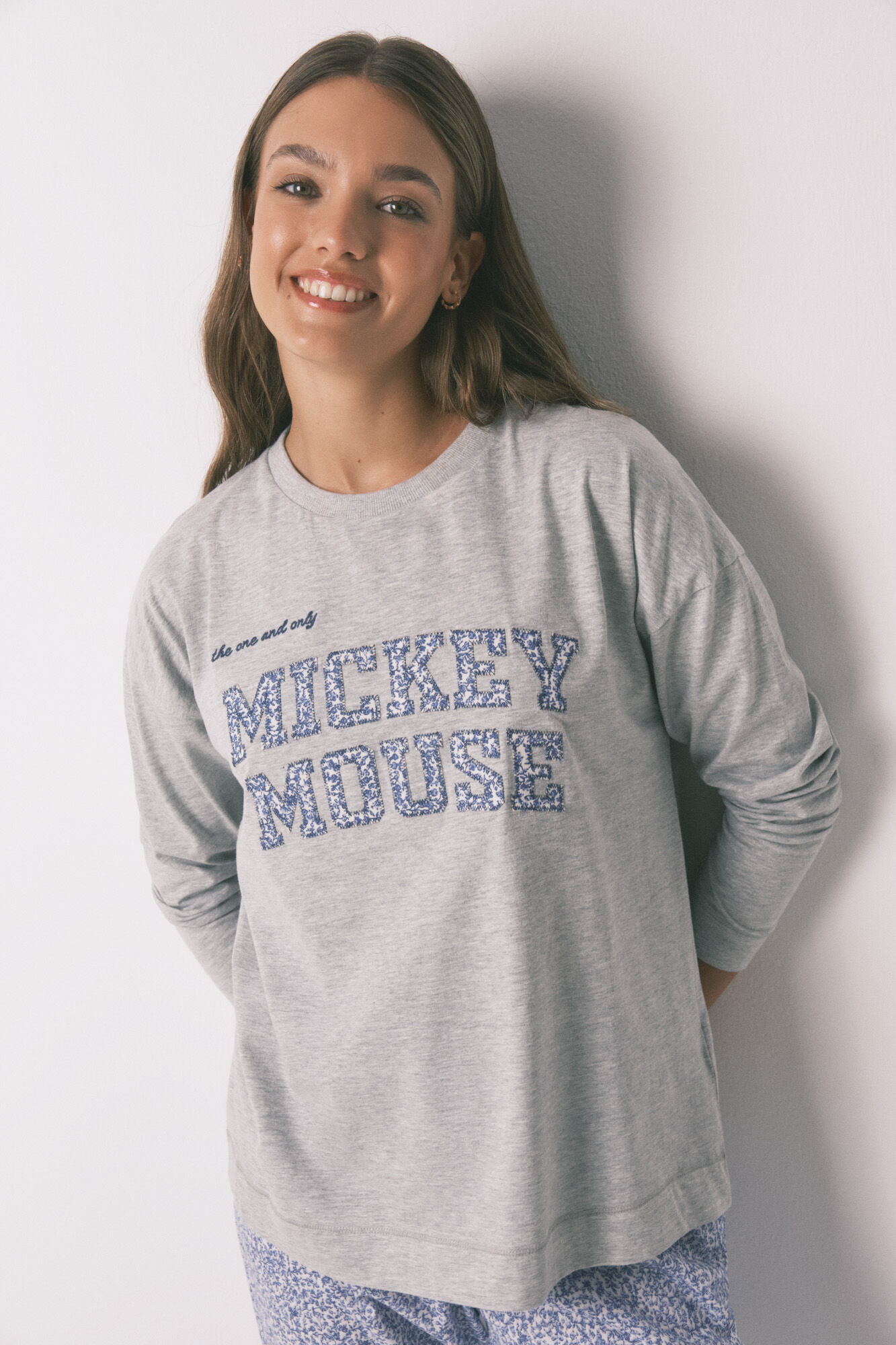 Women'secret Pijama largo algod&oacute;n Mickey gris 