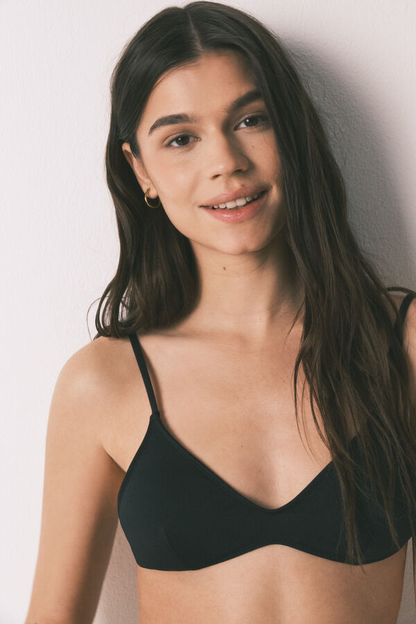 HI&BYE Black plain V-neck bikini top black