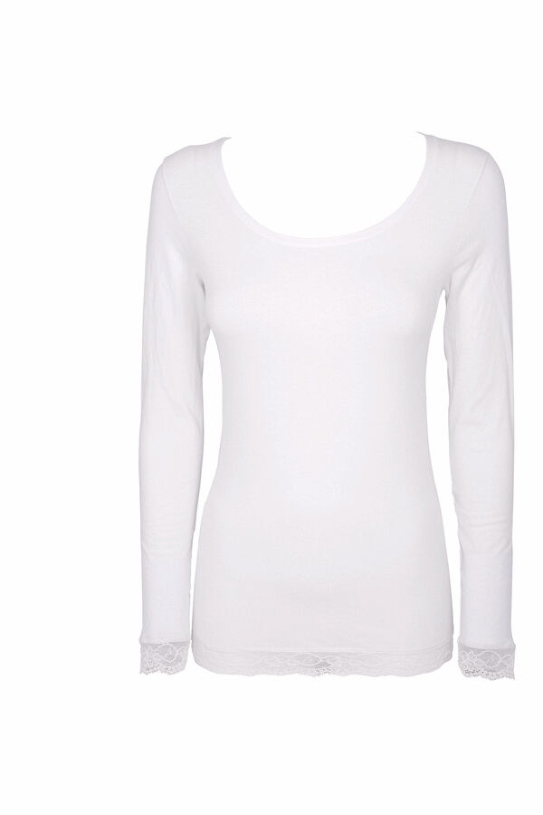 Womensecret Women's thermal round neck long-sleeved T-shirt fehér