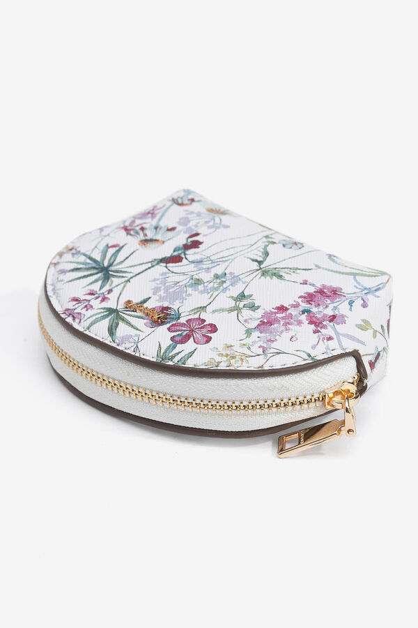 Vilanova Porta-moedas pequena de couro com efeito floral branco