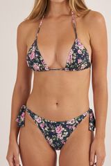 Bohodot Cueca de biqu&iacute;ni brasileira de cintura baixa floral azul