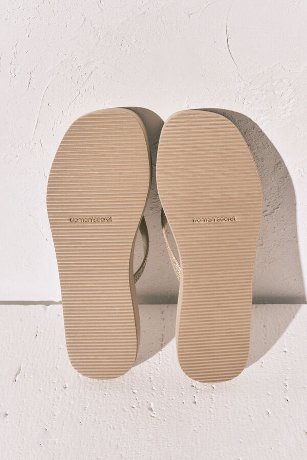 Women'secret Jute effect shimmer sandal yellow