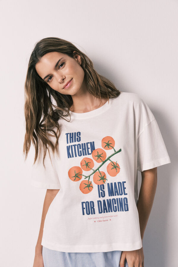 Women'secret White 100% cotton short sleeve T-shirt beige