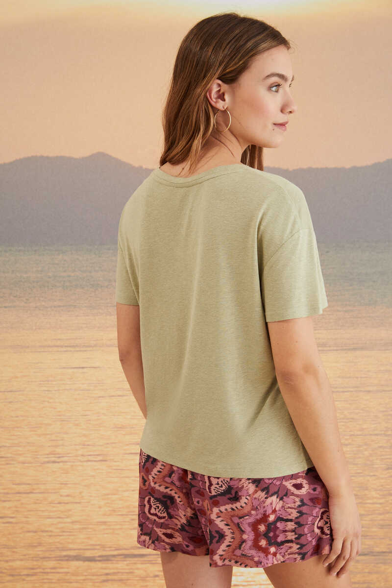 Womensecret Green cotton short-sleeved T-shirt green