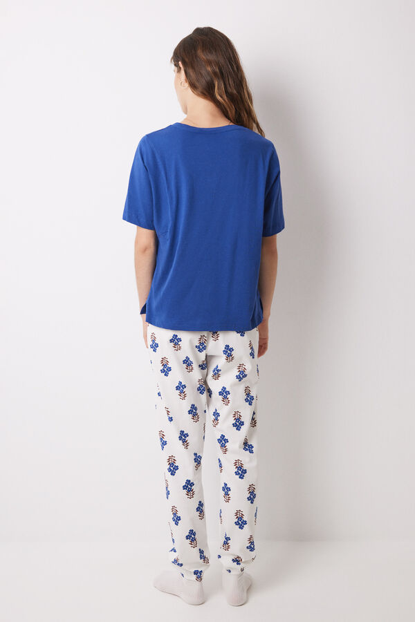 Womensecret 100% cotton skinny long pants with flowers blue