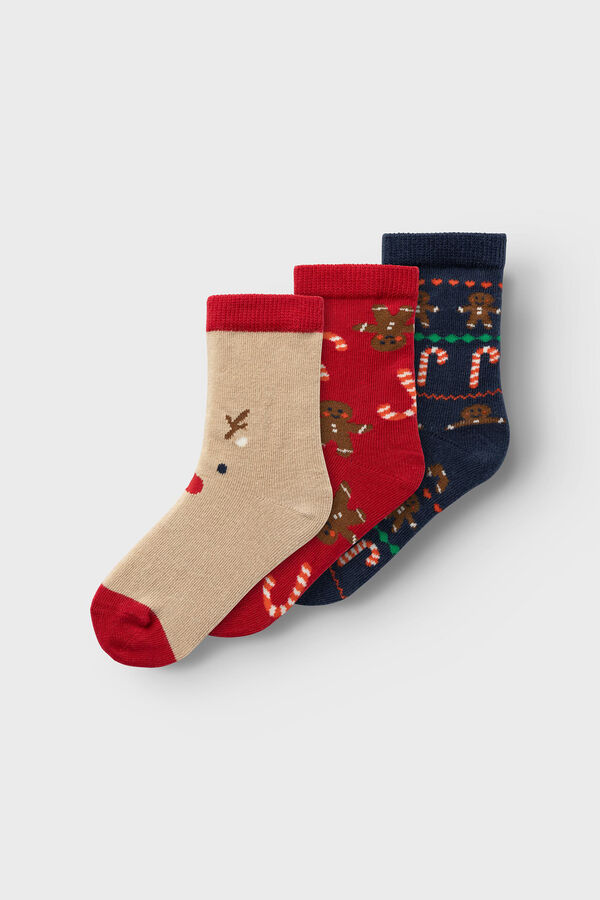 Womensecret Pack of 3 pairs of girls' Christmas socks burgundy