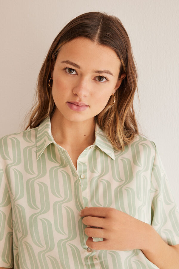 Womensecret Pijama camiseiro Capri estampado geométrico verde