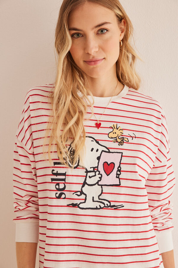 Womensecret Nuisette 100 % coton Snoopy rayures rouge