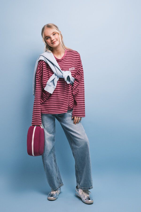 HI&BYE Pink striped cotton T-shirt pink