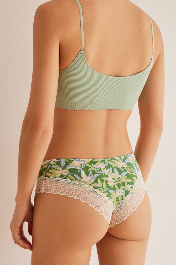 Womensecret Wide Brazilian floral lace panties green