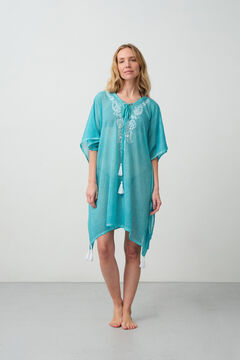 Womensecret Cotton tunic with embroidered detail bleu
