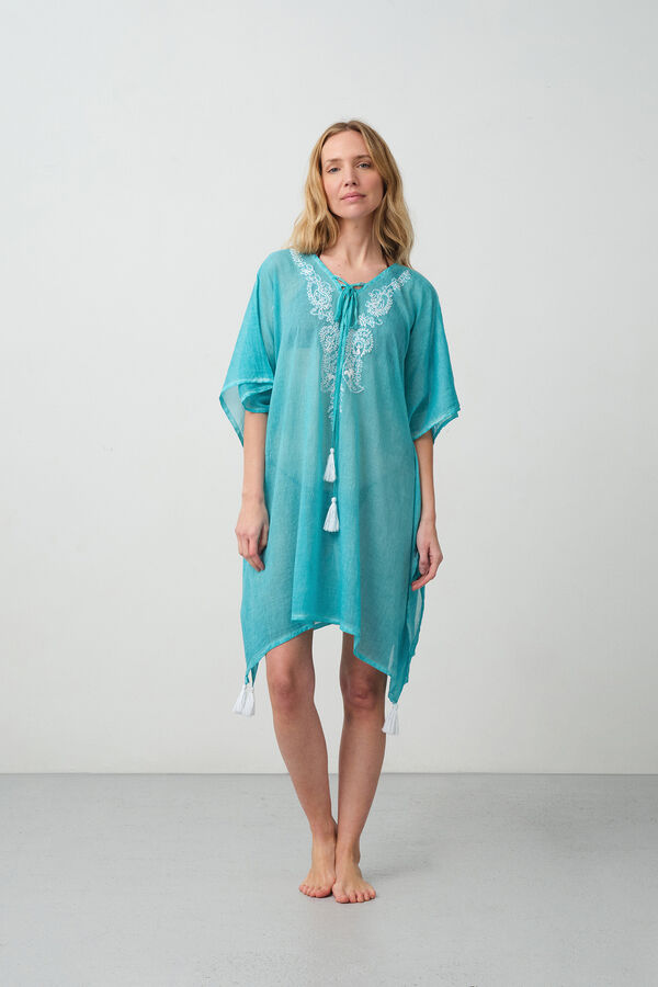 Womensecret Cotton tunic with embroidered detail kék