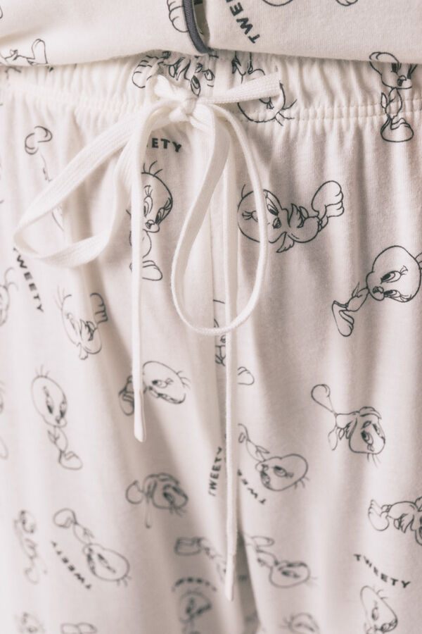 Women'secret Pijama camisero largo 100% algodón blanco Piolín blanco