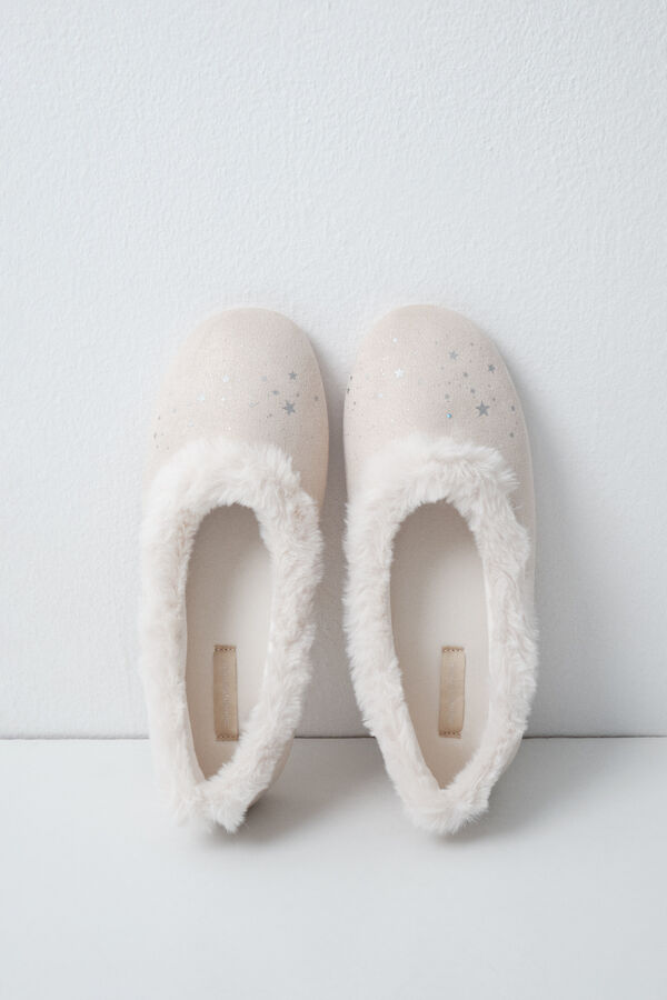 Women'secret Pantoufles ballerines &agrave; paillettes beige