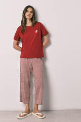 Women'secret Pijama Capri algod&oacute;n rayas Snoopy rojo